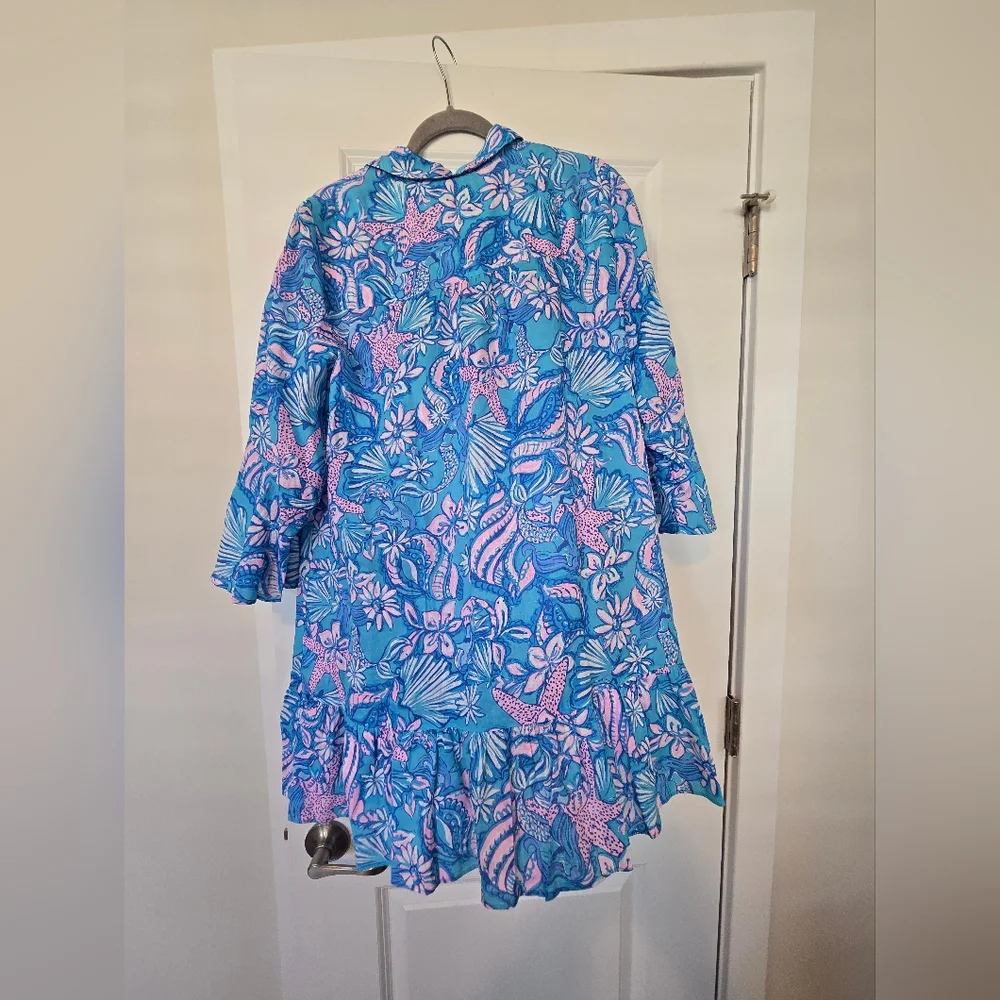 Blue and Pink Floral Button-Up Dress - Picture 3 of 4